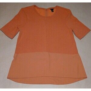Ann Taylor Peach Blouse Sz SP Colorblock Short-Sleeve Classic Chic Zipper Back